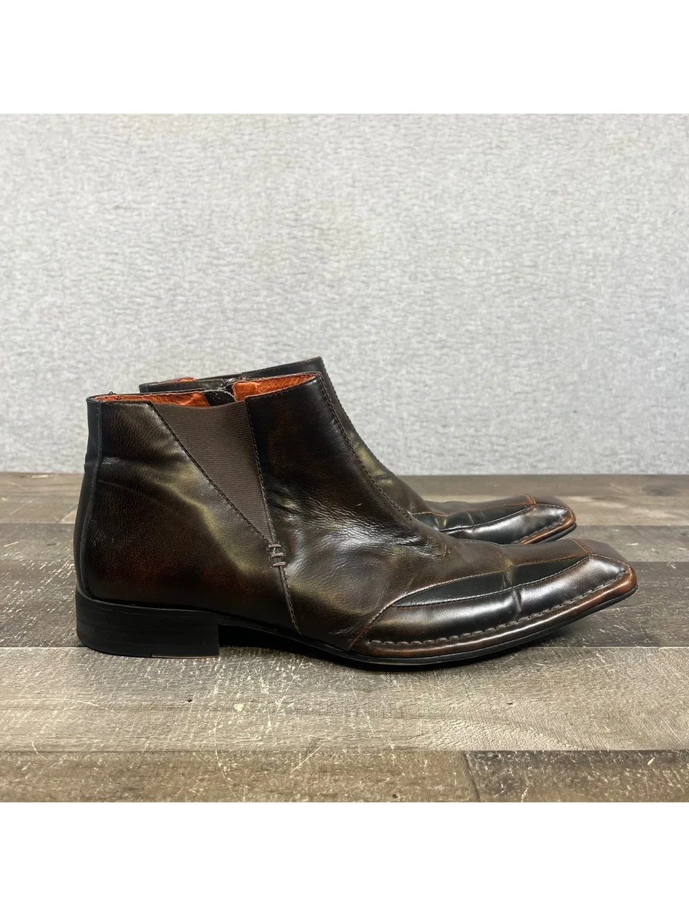 Robert Wayne Leather Ankle Boots Men's Size 8 brown Motorcycle Style Dress Shoes
